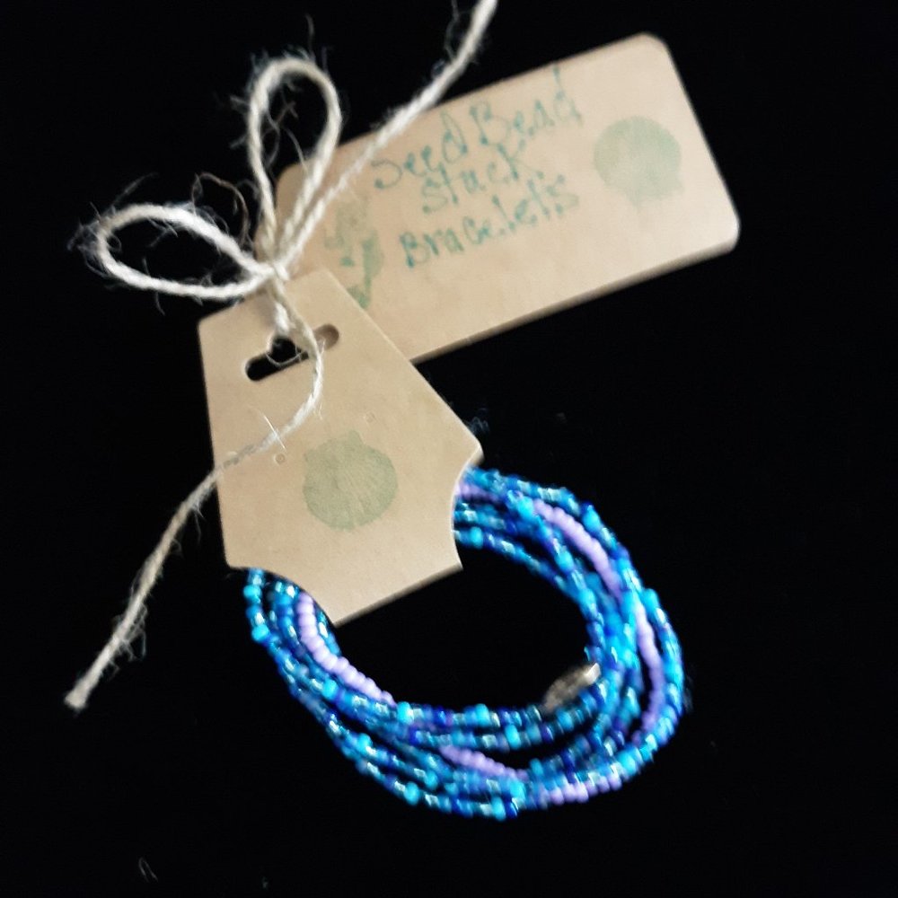 Beautiful Ocean Blues and Purple Beaded Stack Bracelets
